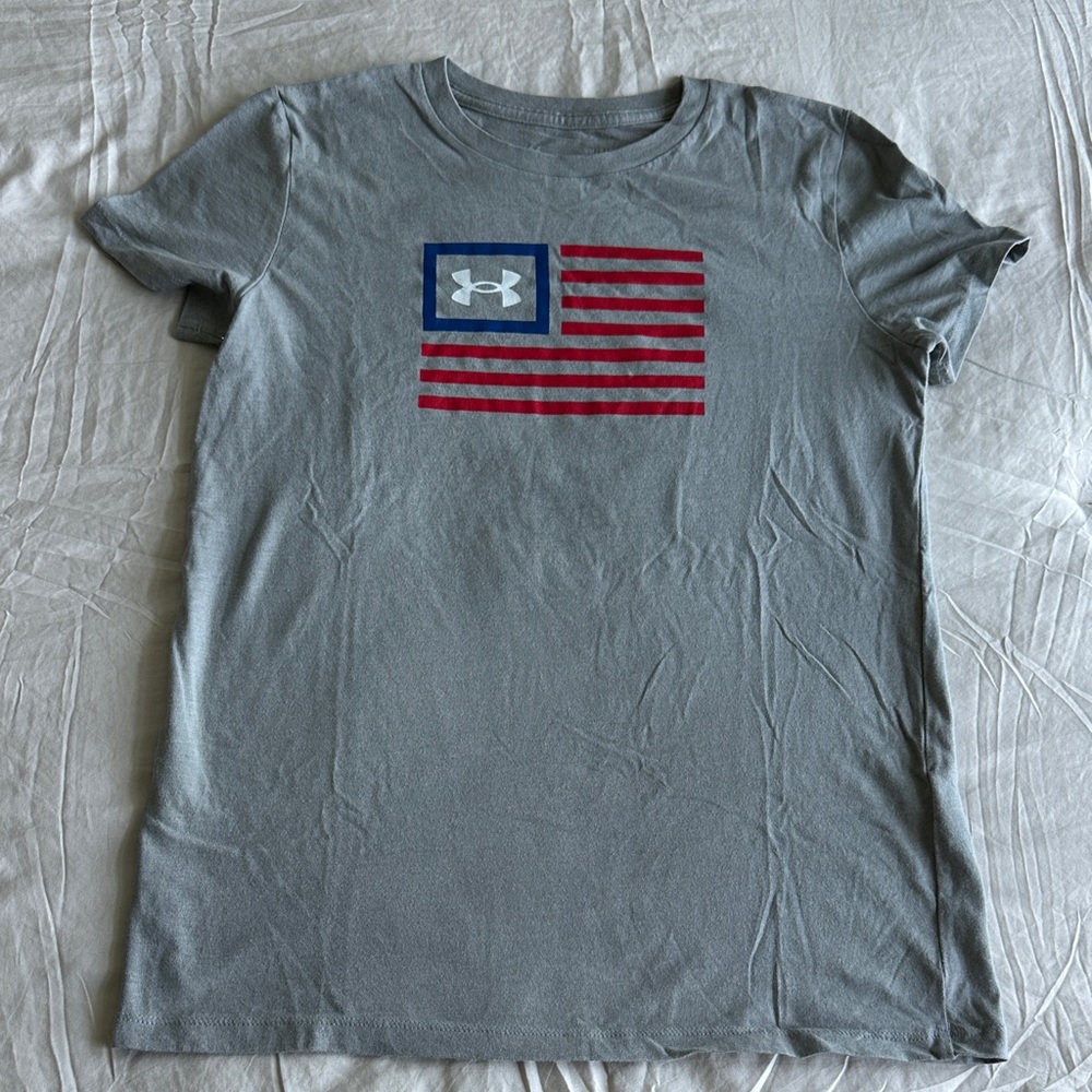 Under Armour Gray Tee with Red and Blue Flag